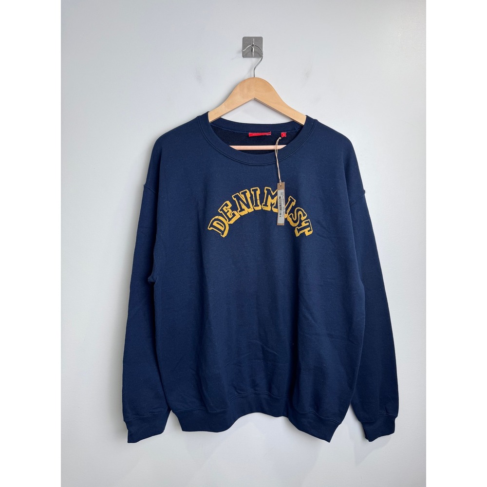 NWT Denimist Women Blue Sweatshirt Logo Print Classic Crewneck Large